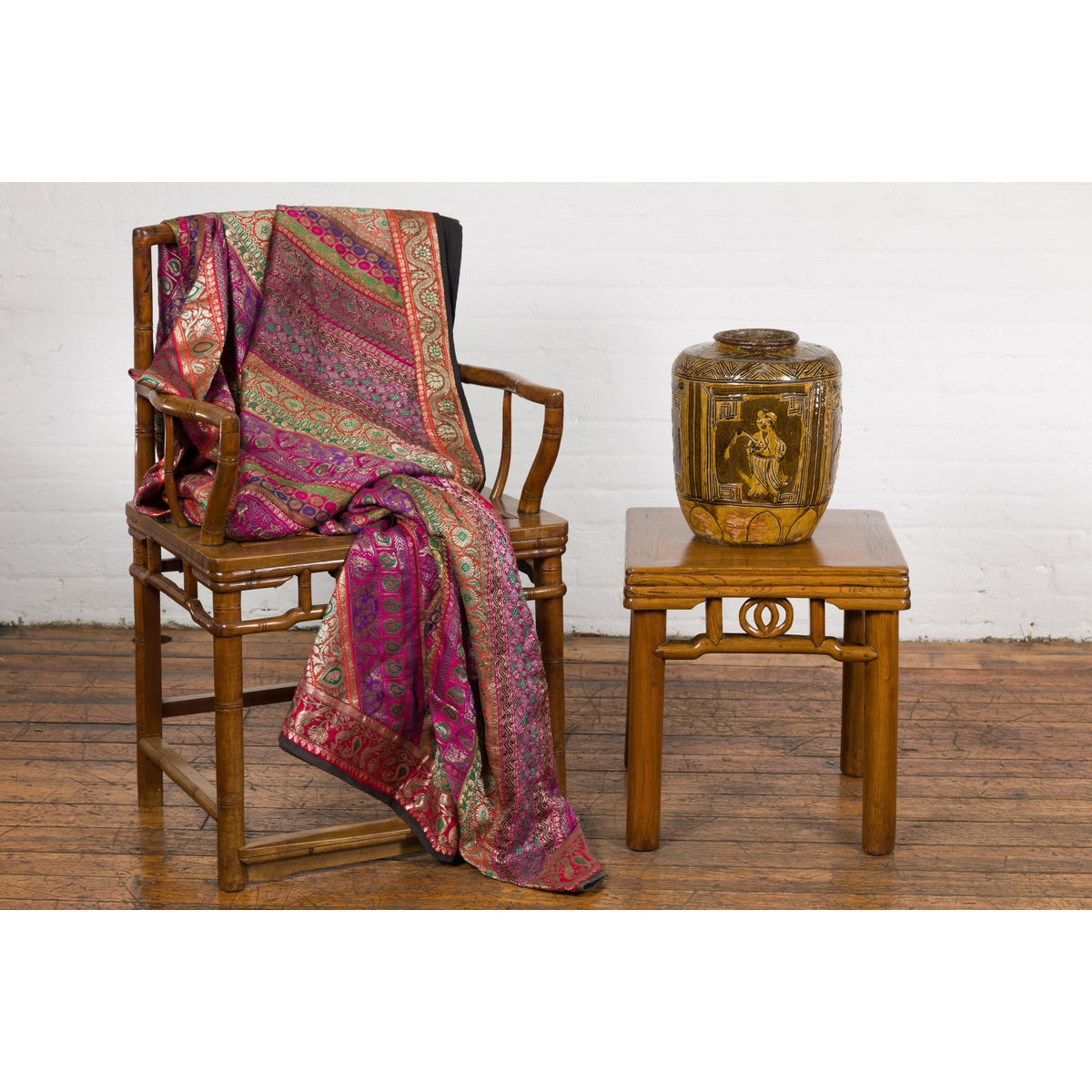 Two-Toned Brown Vase with Archaic Style Figures and Calligraphy Motifs-2. Asian & Chinese Furniture, Art, Antiques, Vintage Home Décor for sale at FEA Home