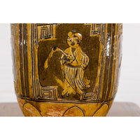 Two-Toned Brown Vase with Archaic Style Figures and Calligraphy Motifs