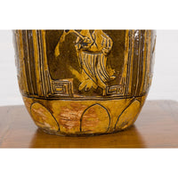 Two-Toned Brown Vase with Archaic Style Figures and Calligraphy Motifs