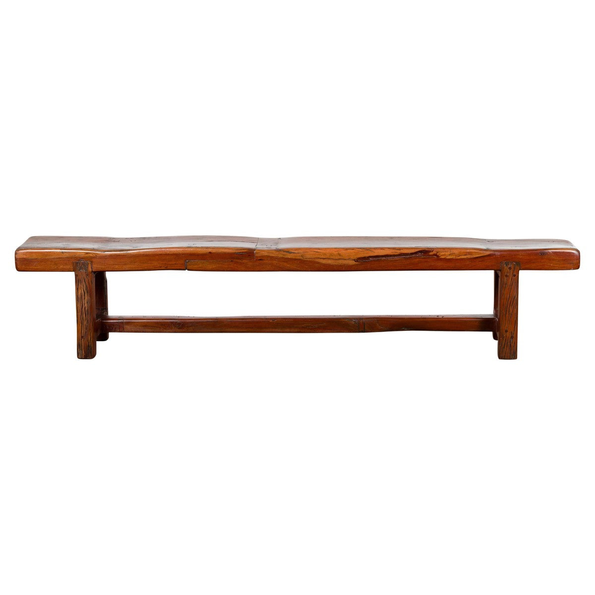 Rustic Long A-Frame Wooden Bench with Cross Stretcher amd Splaying Legs-1. Asian & Chinese Furniture, Art, Antiques, Vintage Home Décor for sale at FEA Home