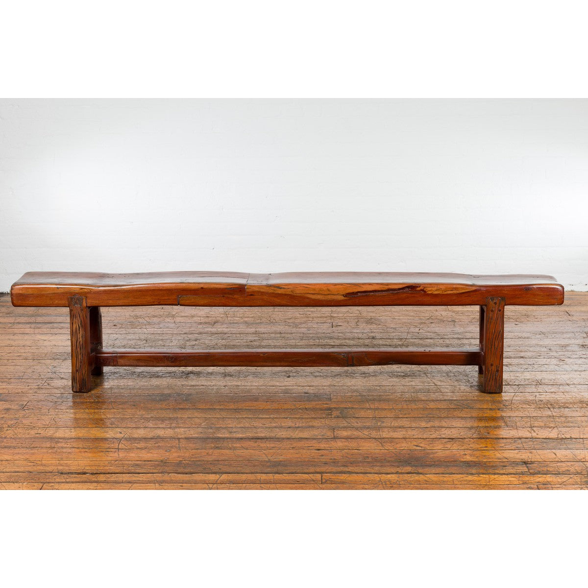 Rustic Long A-Frame Wooden Bench with Cross Stretcher amd Splaying Legs-2. Asian & Chinese Furniture, Art, Antiques, Vintage Home Décor for sale at FEA Home