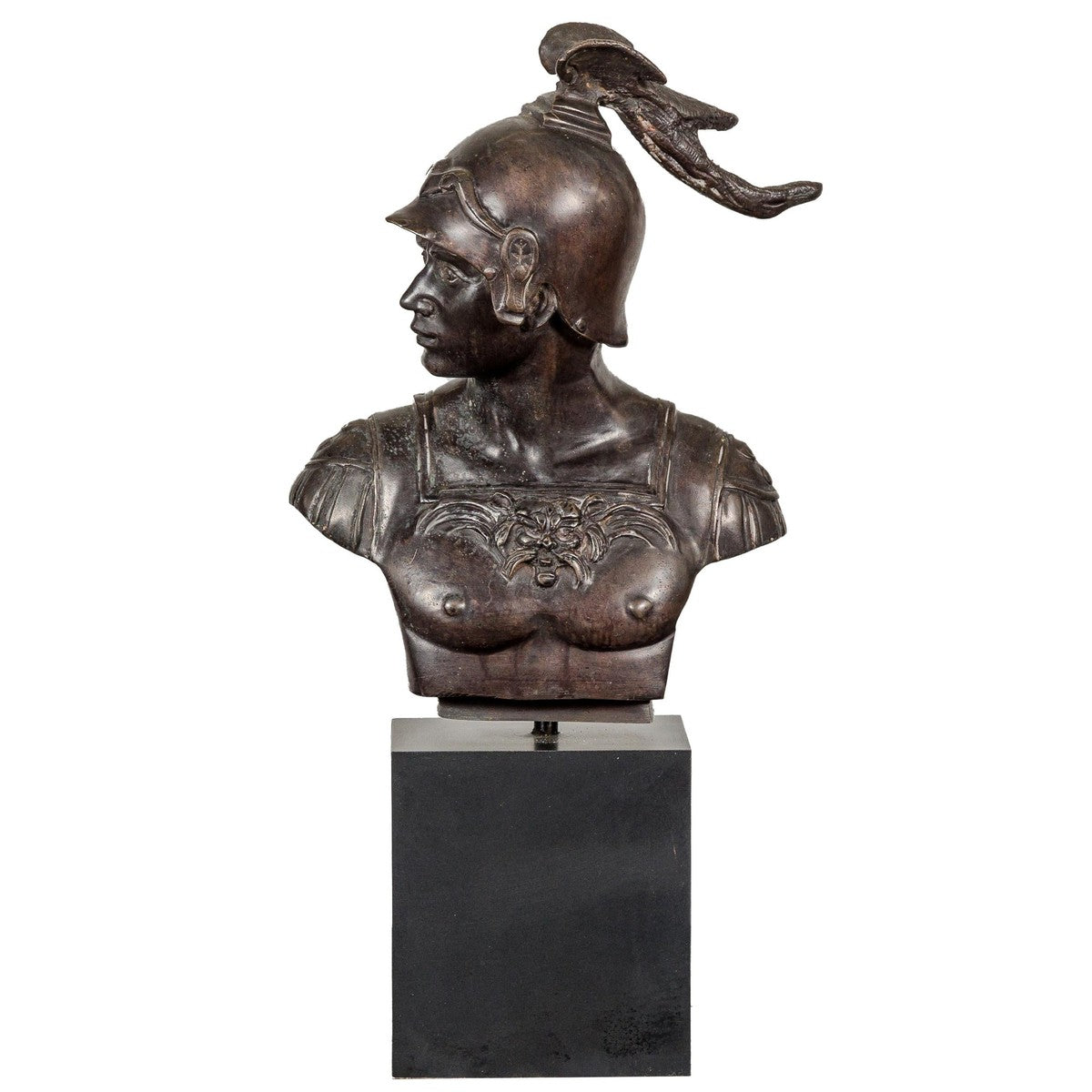 Bronze Greco Roman Style Bust of a Spartan Soldier on Black Wooden Base-1. Asian & Chinese Furniture, Art, Antiques, Vintage Home Décor for sale at FEA Home