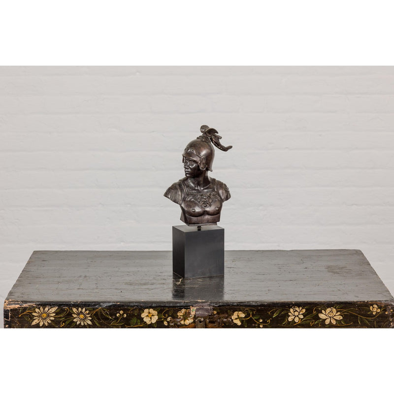 Bronze Greco Roman Style Bust of a Spartan Soldier on Black Wooden Base-YN7534 
RG1691-10. Asian & Chinese Furniture, Art, Antiques, Vintage Home Décor for sale at FEA Home
