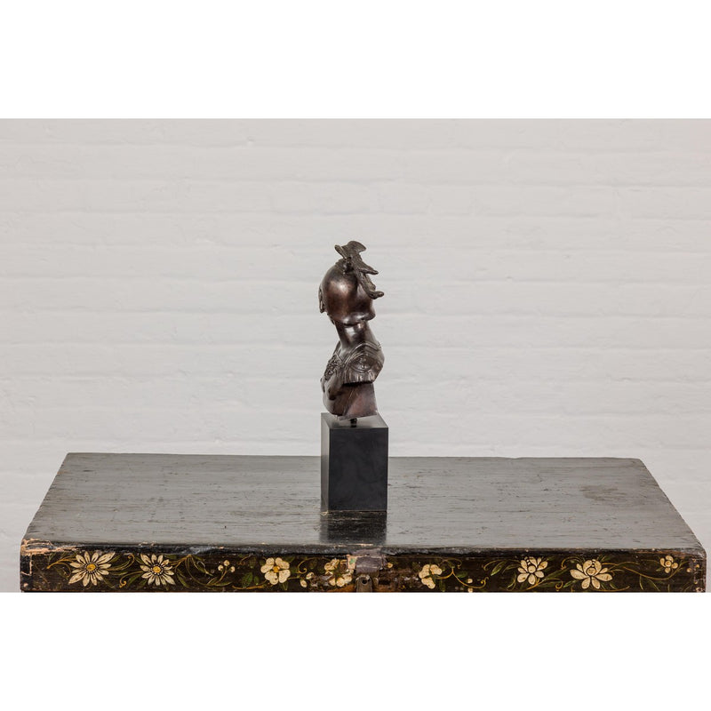 Bronze Greco Roman Style Bust of a Spartan Soldier on Black Wooden Base-YN7534 
RG1691-13. Asian & Chinese Furniture, Art, Antiques, Vintage Home Décor for sale at FEA Home