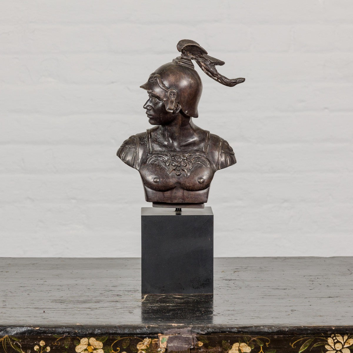 Bronze Greco Roman Style Bust of a Spartan Soldier on Black Wooden Base-2. Asian & Chinese Furniture, Art, Antiques, Vintage Home Décor for sale at FEA Home