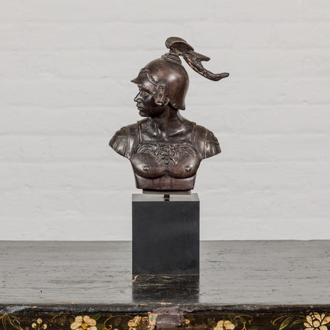 Bronze Greco Roman Style Bust of a Spartan Soldier on Black Wooden Base-YN7534 
RG1691-2. Asian & Chinese Furniture, Art, Antiques, Vintage Home Décor for sale at FEA Home
