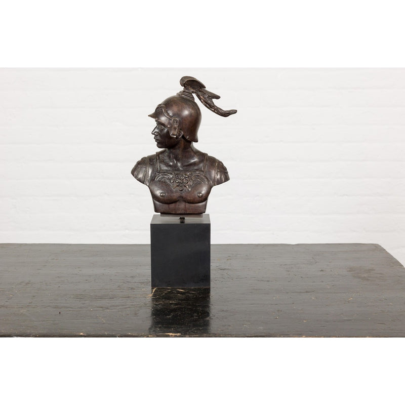 Bronze Greco Roman Style Bust of a Spartan Soldier on Black Wooden Base-YN7534 
RG1691-4. Asian & Chinese Furniture, Art, Antiques, Vintage Home Décor for sale at FEA Home