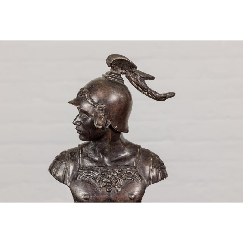 Bronze Greco Roman Style Bust of a Spartan Soldier on Black Wooden Base-YN7534 
RG1691-5. Asian & Chinese Furniture, Art, Antiques, Vintage Home Décor for sale at FEA Home