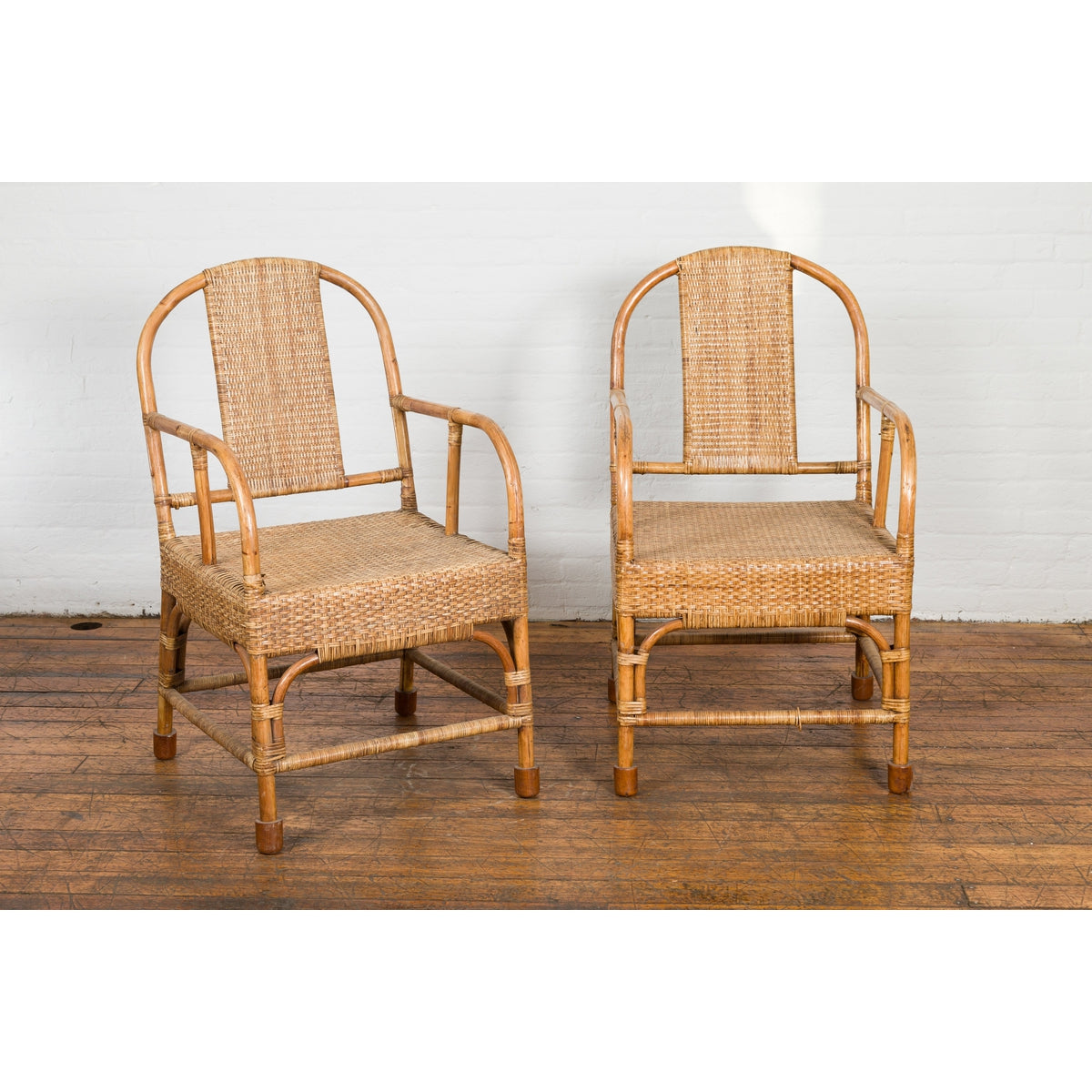 Vintage Burmese Country Style Hand-Woven Rattan Armchair with Rounded Back-17. Asian &amp; Chinese Furniture, Art, Antiques, Vintage Home Décor for sale at FEA Home