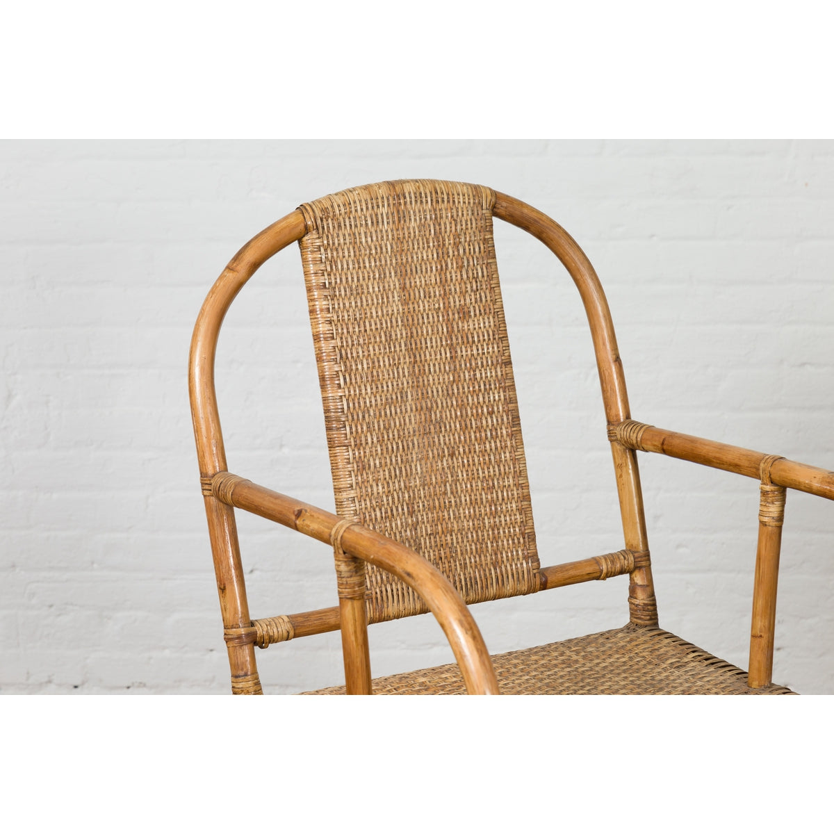 Vintage Burmese Country Style Hand-Woven Rattan Armchair with Rounded Back-7. Asian &amp; Chinese Furniture, Art, Antiques, Vintage Home Décor for sale at FEA Home