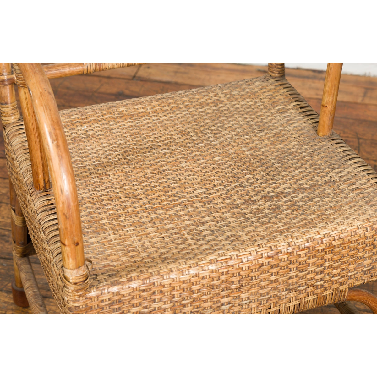 Vintage Burmese Country Style Hand-Woven Rattan Armchair with Rounded Back-9. Asian &amp; Chinese Furniture, Art, Antiques, Vintage Home Décor for sale at FEA Home
