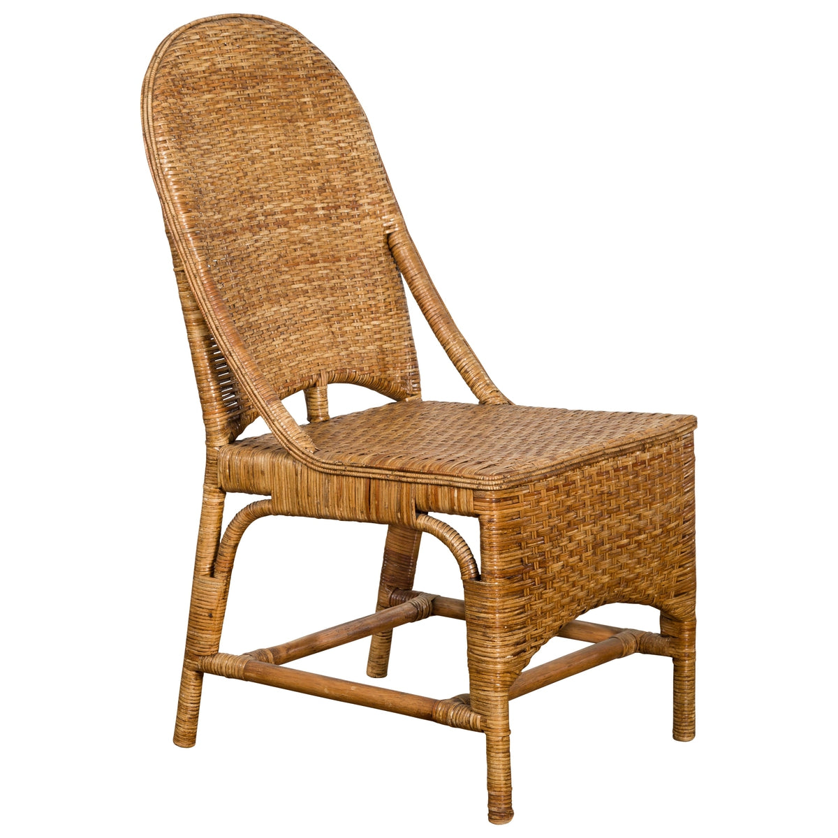 Vintage Country Style Thai Woven Rattan Chair with Arching Back and Long Skirt-1. Asian & Chinese Furniture, Art, Antiques, Vintage Home Décor for sale at FEA Home