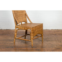 Vintage Country Style Thai Woven Rattan Chair with Arching Back and Long Skirt