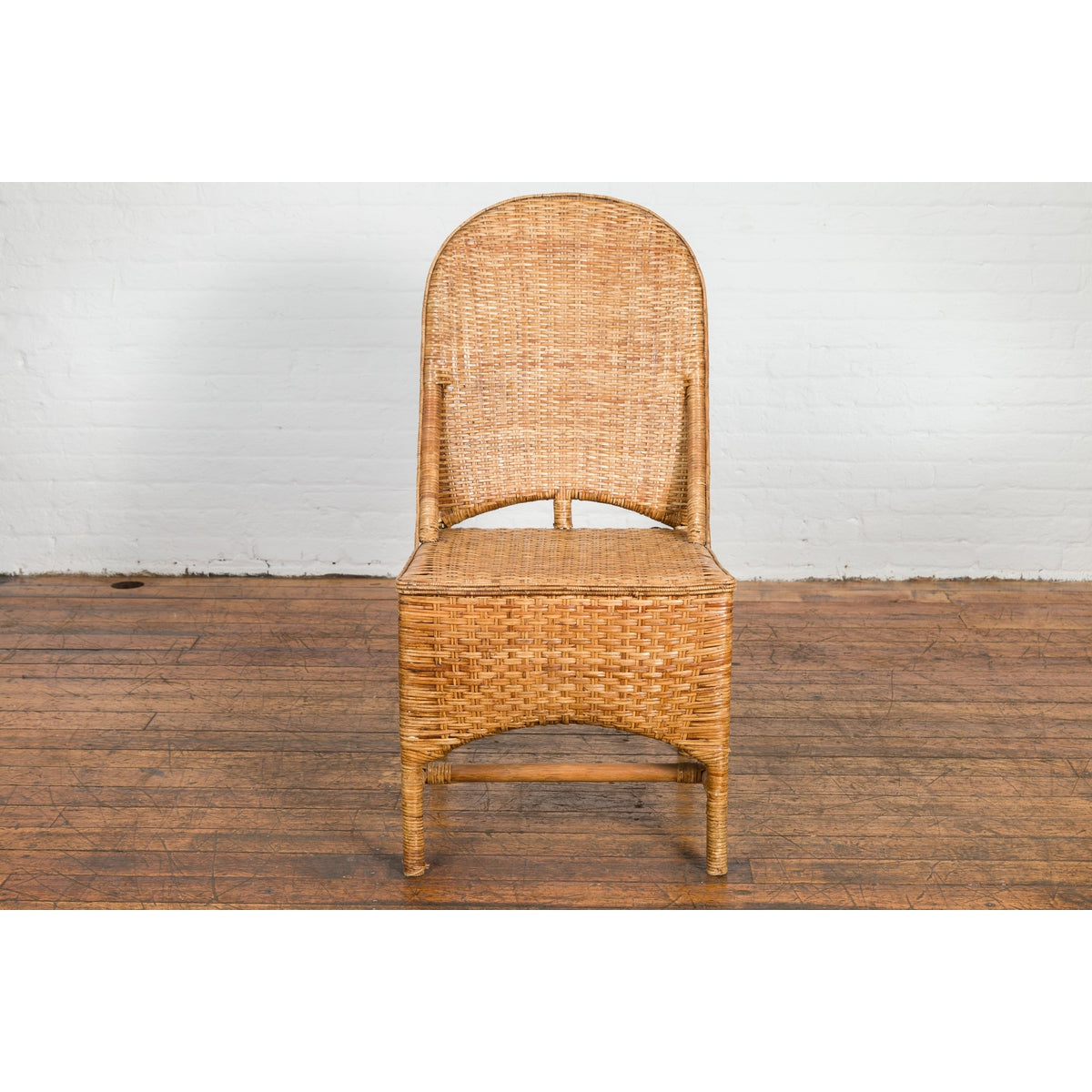 Vintage Country Style Thai Woven Rattan Chair with Arching Back and Long Skirt-2. Asian & Chinese Furniture, Art, Antiques, Vintage Home Décor for sale at FEA Home