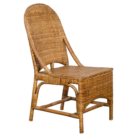 Vintage Rattan Chair with Slanted Back & Long Front Skir-YN7564-1-Unique Furniture-Art-Antiques-Home Décor in NY
