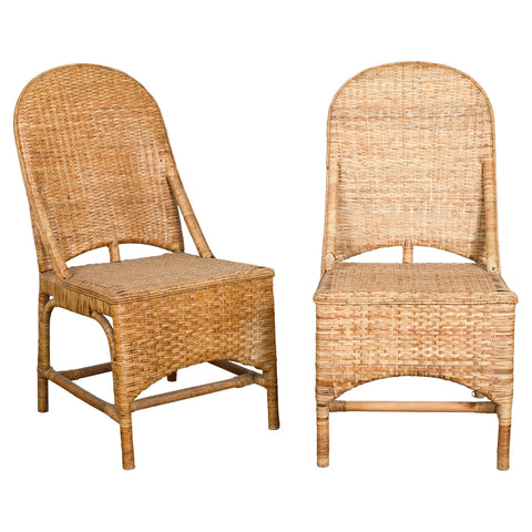 Vintage Rattan Chairs with Covered Front Aprons, Sold Each-YN7565-1. Asian & Chinese Furniture, Art, Antiques, Vintage Home Décor for sale at FEA Home