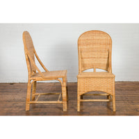 1950s Midcentury Country Style Woven Rattan Rustic Chairs, Pair