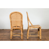 1950s Midcentury Country Style Woven Rattan Rustic Chairs, Pair