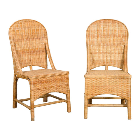 1950s Midcentury Country Style Woven Rattan Rustic Chairs, Pair-YN7566-1-Unique Furniture-Art-Antiques-Home Décor in NY