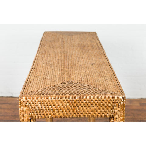 Rectangular Vintage Woven Rattan Console Table-YN7568-14. Asian & Chinese Furniture, Art, Antiques, Vintage Home Décor for sale at FEA Home