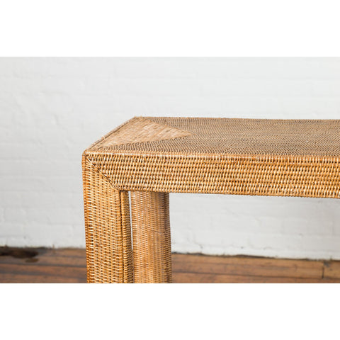 Rectangular Vintage Woven Rattan Console Table-YN7568-5. Asian & Chinese Furniture, Art, Antiques, Vintage Home Décor for sale at FEA Home