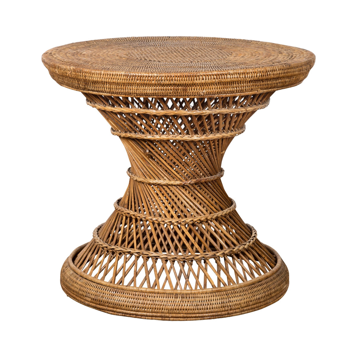 Country Style Vintage Thai Woven Rattan Drum Table with Circular Top-1. Asian & Chinese Furniture, Art, Antiques, Vintage Home Décor for sale at FEA Home
