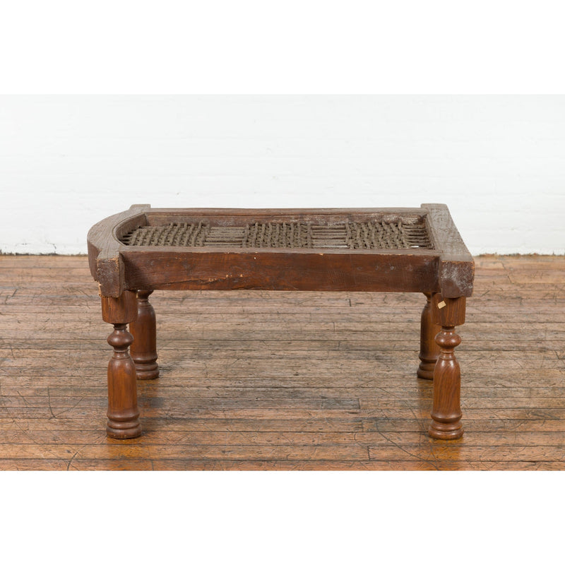 Rustic 19th Century Indian Iron Window Grate Made Into a Coffee Table-YN7586-3. Asian & Chinese Furniture, Art, Antiques, Vintage Home Décor for sale at FEA Home