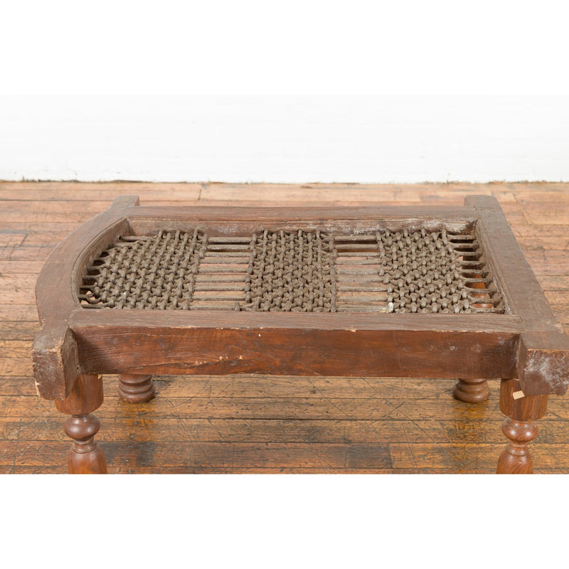 Rustic 19th Century Indian Iron Window Grate Made Into a Coffee Table-YN7586-5. Asian & Chinese Furniture, Art, Antiques, Vintage Home Décor for sale at FEA Home