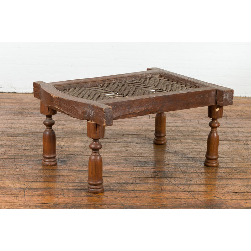 Rustic 19th Century Indian Iron Window Grate Made Into a Coffee Table-YN7586-8. Asian & Chinese Furniture, Art, Antiques, Vintage Home Décor for sale at FEA Home