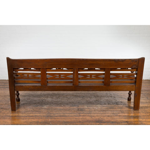Antique Teak Wood Javanese Settee with Hand-Carved Back and Scrolling Arms-YN7599-14. Asian & Chinese Furniture, Art, Antiques, Vintage Home Décor for sale at FEA Home