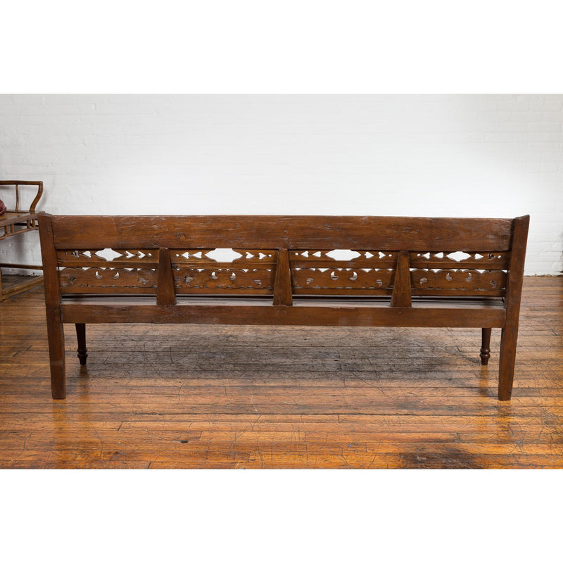 Hand Carved Teak Wood Settee with Scrolling Foliage and Turned Legs-YN7600-13. Asian & Chinese Furniture, Art, Antiques, Vintage Home Décor for sale at FEA Home