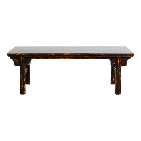 Chinese Qing Dynasty Low Table or Bench with Custom Dark Brown Lacquer Finish-YN7601-1-Shop-Vintage-and-Antique-Furniture-NY-FEA Home
