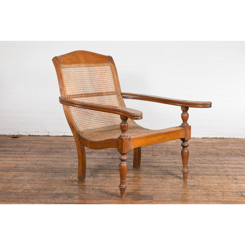Dutch Colonial Indonesian Cane and Wood Plantation Chair with Extending Arms-YN7607-17. Asian & Chinese Furniture, Art, Antiques, Vintage Home Décor for sale at FEA Home