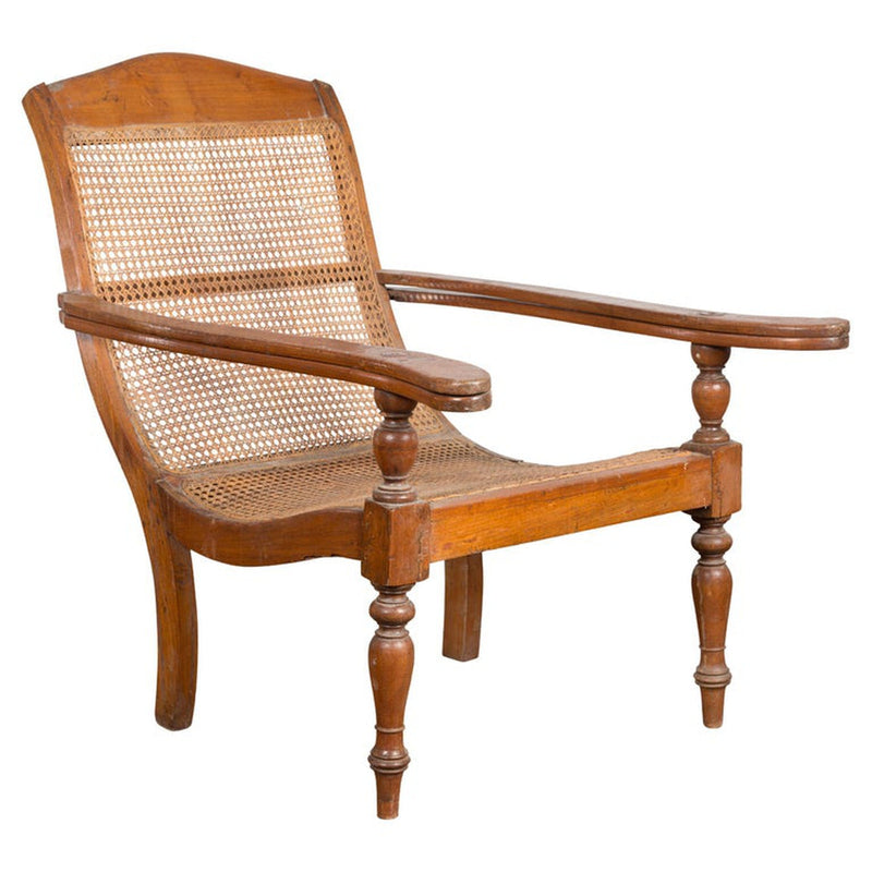 Dutch Colonial Indonesian Cane and Wood Plantation Chair with Extending Arms-YN7607-1. Asian & Chinese Furniture, Art, Antiques, Vintage Home Décor for sale at FEA Home