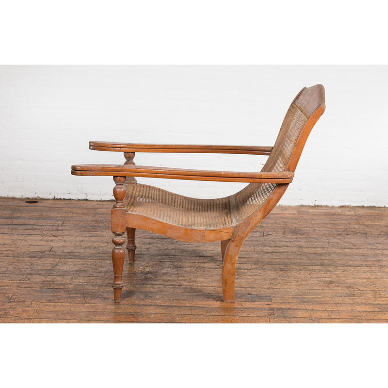 Dutch Colonial Indonesian Cane and Wood Plantation Chair with Extending Arms-YN7607-6. Asian & Chinese Furniture, Art, Antiques, Vintage Home Décor for sale at FEA Home