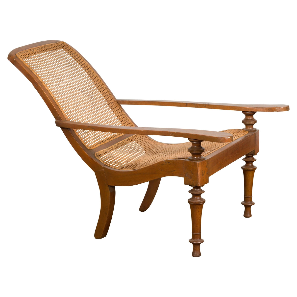 Colonial Cane and Wood Plantation Lounge Chair with Extending Arms-1. Asian & Chinese Furniture, Art, Antiques, Vintage Home Décor for sale at FEA Home