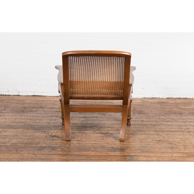 Colonial Cane and Wood Plantation Lounge Chair with Extending Arms-YN7608-11. Asian & Chinese Furniture, Art, Antiques, Vintage Home Décor for sale at FEA Home