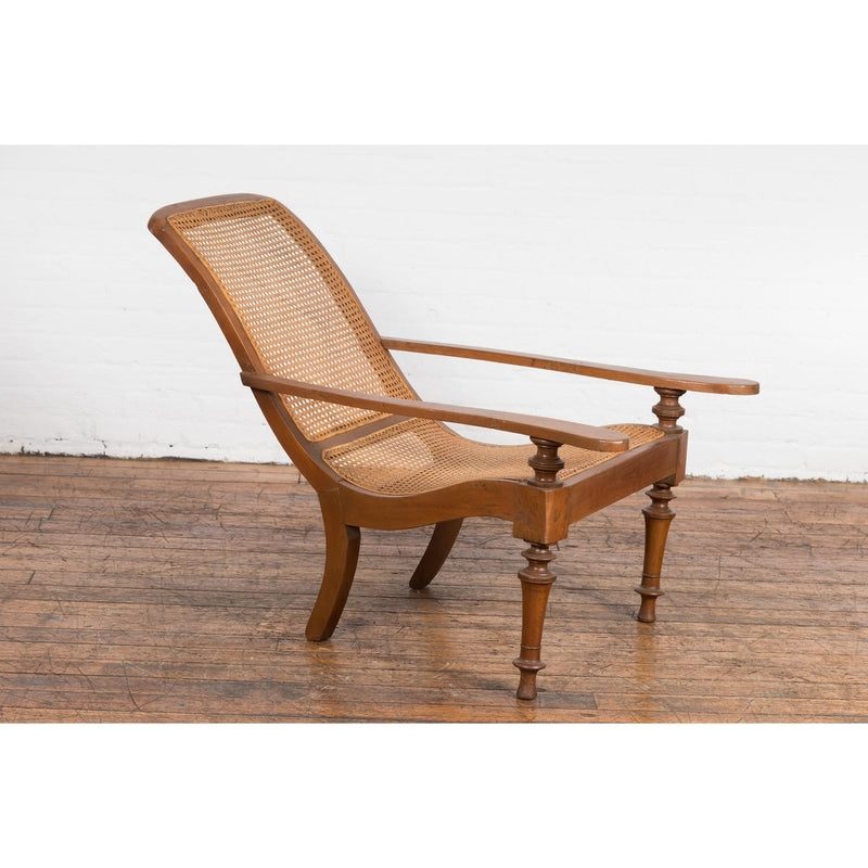 Colonial Cane and Wood Plantation Lounge Chair with Extending Arms-YN7608-8. Asian & Chinese Furniture, Art, Antiques, Vintage Home Décor for sale at FEA Home