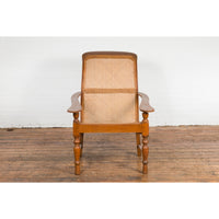Antique Lounge Chair with Curved Seat and Extended Back