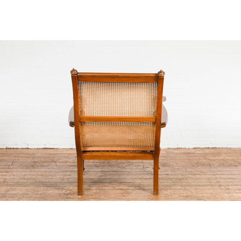 Colonial Period Wood and Rattan Lounge Chair with Extending Arms-YN7611-11. Asian & Chinese Furniture, Art, Antiques, Vintage Home Décor for sale at FEA Home