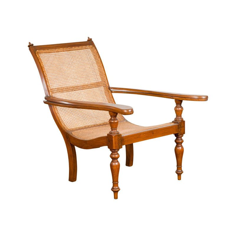 Colonial Period Wood and Rattan Lounge Chair with Extending Arms-YN7611-13. Asian & Chinese Furniture, Art, Antiques, Vintage Home Décor for sale at FEA Home