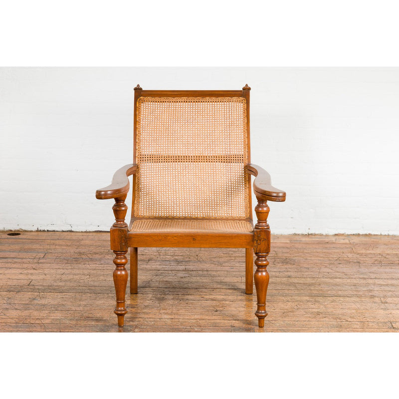 Colonial Period Wood and Rattan Lounge Chair with Extending Arms-YN7611-2. Asian & Chinese Furniture, Art, Antiques, Vintage Home Décor for sale at FEA Home