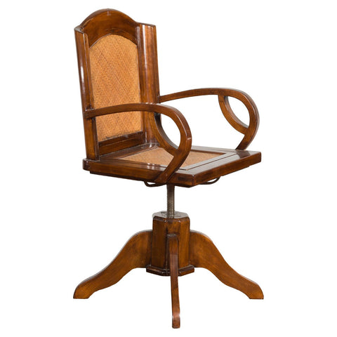 1940s Art Deco Style Swivel Desk Chair with Woven Rattan and Loop Arms-YN7612-1. Asian & Chinese Furniture, Art, Antiques, Vintage Home Décor for sale at FEA Home