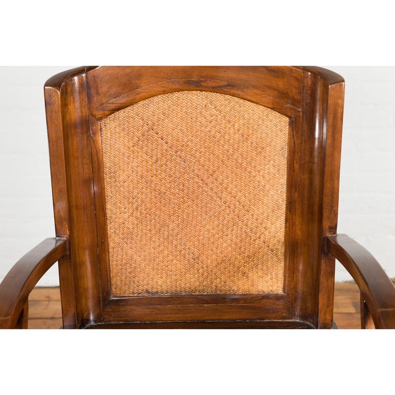 1940s Art Deco Style Swivel Desk Chair with Woven Rattan and Loop Arms-YN7612-4. Asian & Chinese Furniture, Art, Antiques, Vintage Home Décor for sale at FEA Home
