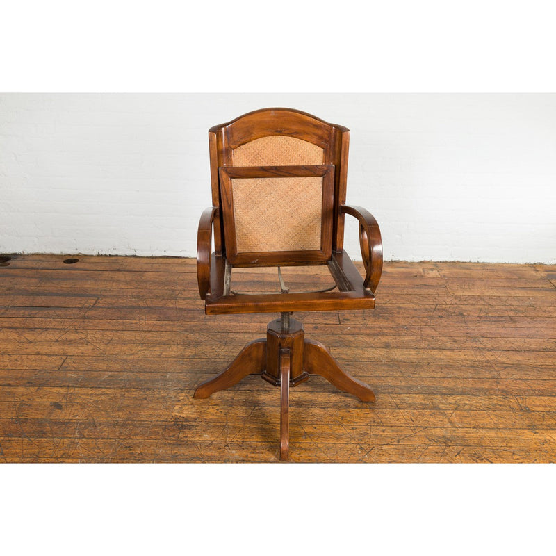 1940s Art Deco Style Swivel Desk Chair with Woven Rattan and Loop Arms-YN7612-6. Asian & Chinese Furniture, Art, Antiques, Vintage Home Décor for sale at FEA Home