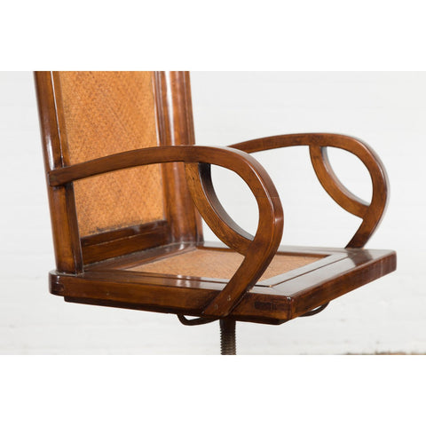 1940s Art Deco Style Swivel Desk Chair with Woven Rattan and Loop Arms-YN7612-8. Asian & Chinese Furniture, Art, Antiques, Vintage Home Décor for sale at FEA Home
