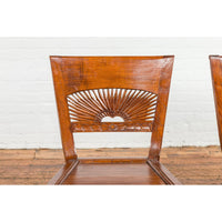 Dutch Colonial Teak Dining Room Chairs with Carved Radiating Backs, Set of Six