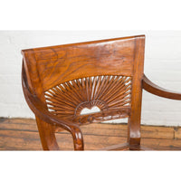 Dutch Colonial Teak Dining Room Chairs with Carved Radiating Backs, Set of Six