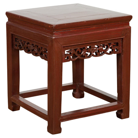 Late Qing Dynasty Period Red Lacquer Carved Side Table or Stool-YN7623-1-Unique Furniture-Art-Antiques-Home Décor in NY