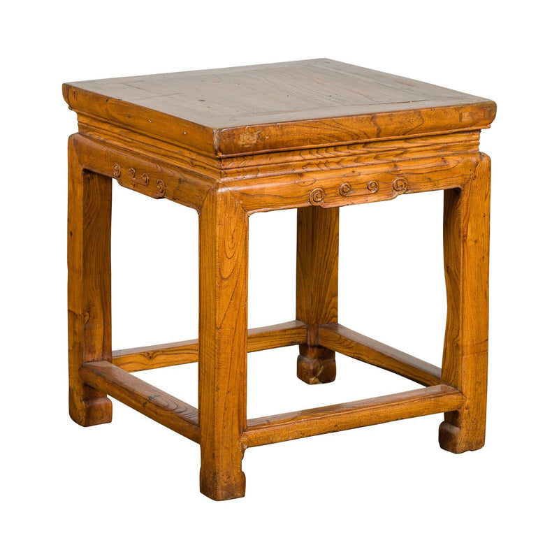 Drinks Table or Stool with Carved Apron, Horse Hoof Feet and Side Stretchers-YN7625-15. Asian & Chinese Furniture, Art, Antiques, Vintage Home Décor for sale at FEA Home